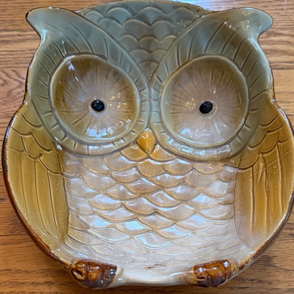 Ceramic Owl Dish Art - Green and Brown - Picture 2 of 13